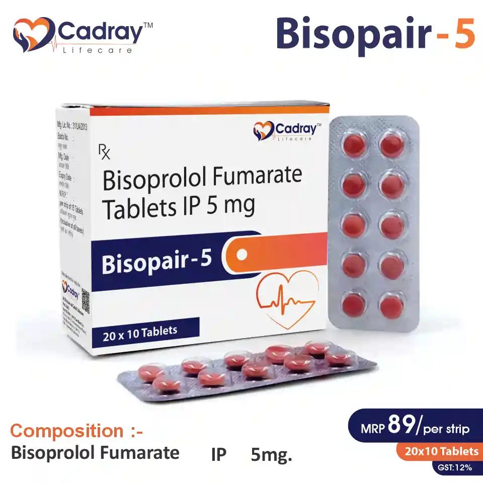 Bisopair 5 Tablet with Bisoprolol 5mg is used for hypertension & heart failure. WHO GMP certified, available at the best price for PCD pharma franchise, third-party manufacturing & export.